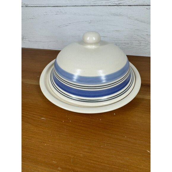 Pfaltzgraff Rio Round Cover Butter Dish Made in Mexico Blue White 7.5" Stoneware - Picture 2 of 4